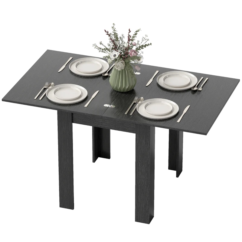 HOMCOM 55" Extendable Dining Table for 4-6, Kitchen Table with Steel Slides and Felt Pads for Small Spaces, Black