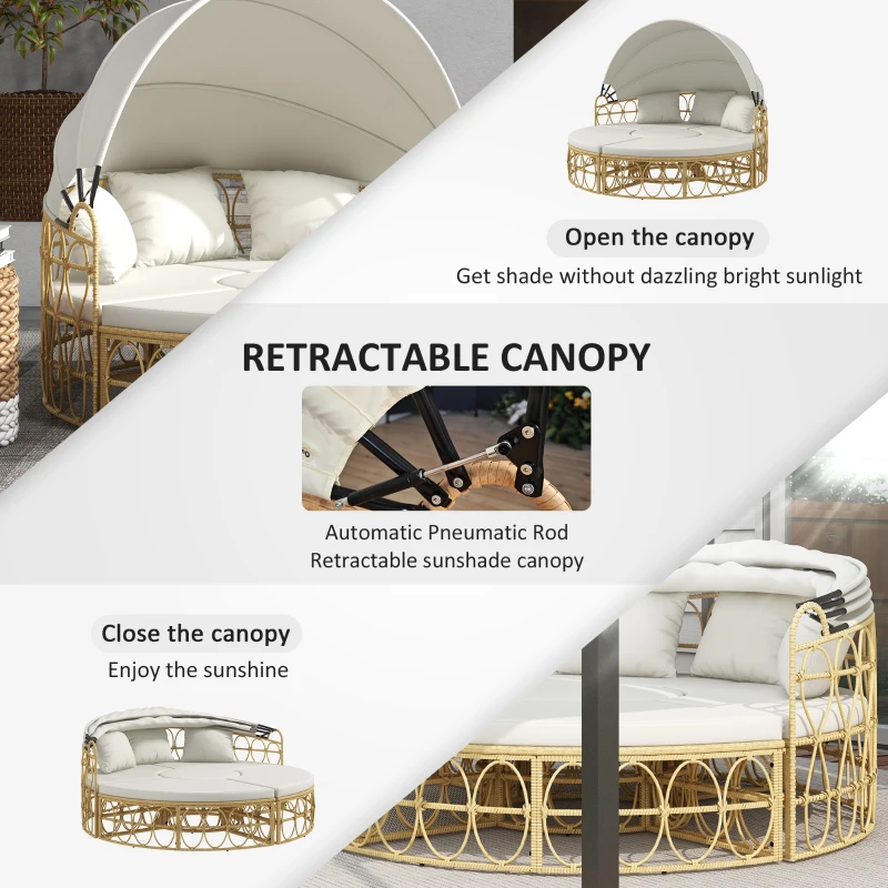 Outsunny Patio Furniture Set, Round Outdoor Daybed with Retractable Canopy