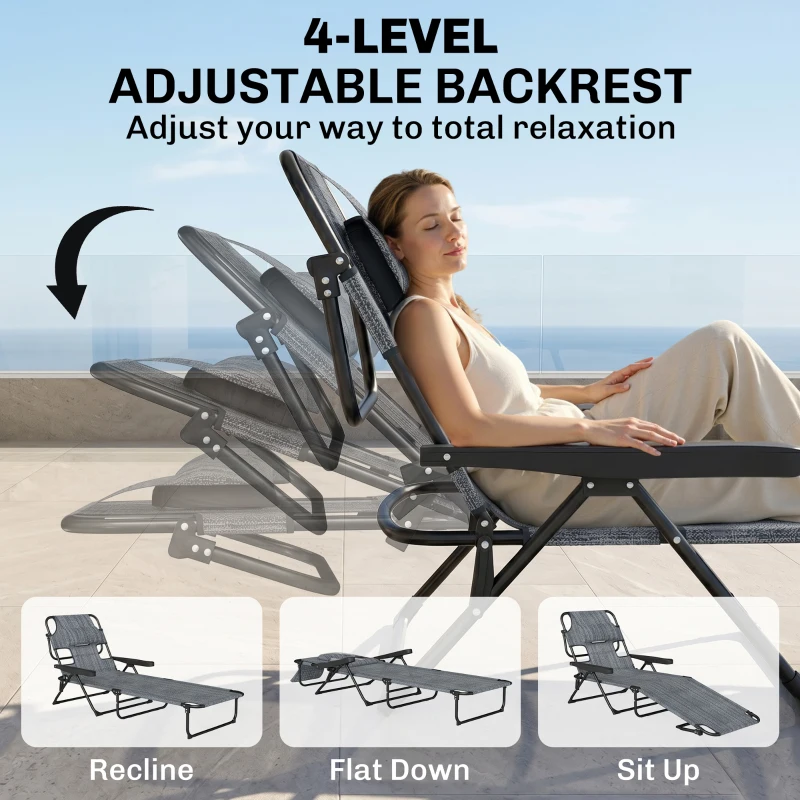 Outsunny Folding Lounge Chair w/ Reclining Back, Mixed Grey