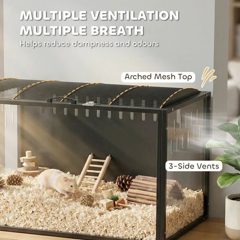 PawHut 41.3" L Hamster Cage, Large Hamster Habitats Steel Frame Chewproof, Deep Bedding Space for Pets Enrichment