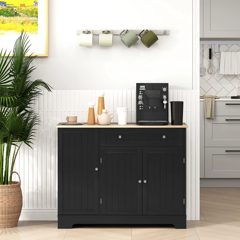 HOMCOM Modern Sideboard Cabinet, 41" Kitchen Buffet Cabinet with Drawer, Adjustable Shelf, 3 Doors for Dining Room, Black