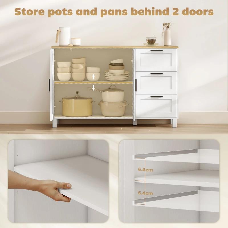 HOMCOM Buffet Cabinet with Soft-Close Doors, Modern Sideboard with 3 Drawers for Living Room, Kitchen, Dining Room, White
