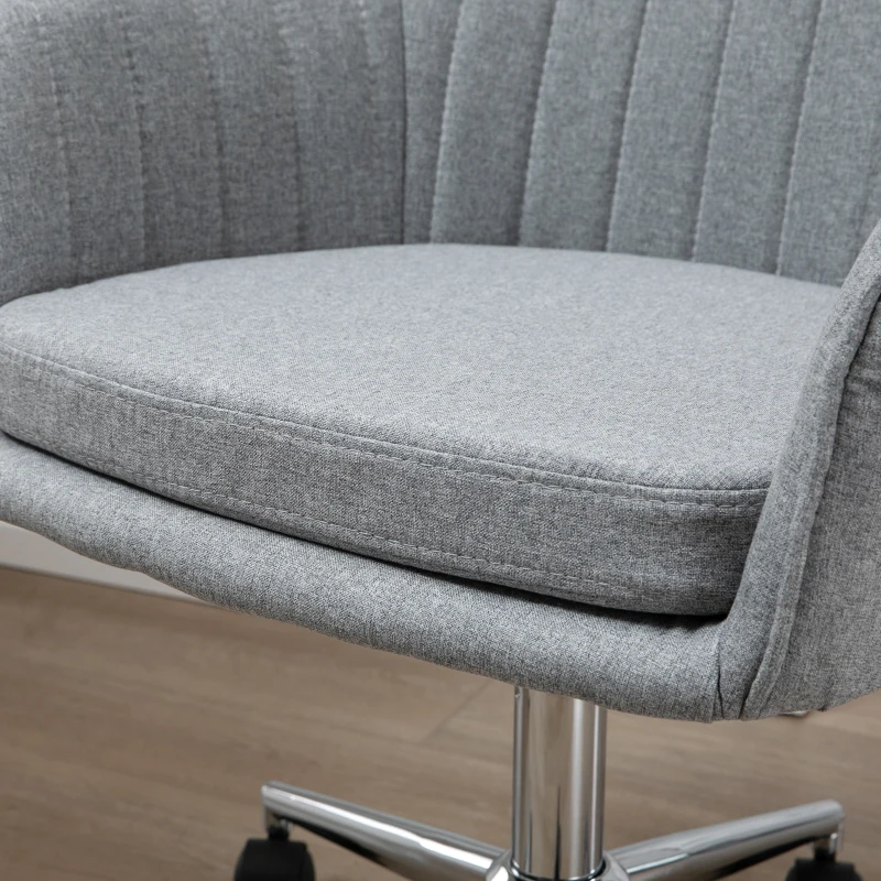Vinsetto Mid-Back Task Chair, Fabric Home Office Chair, Swivel Desk Chair with Tub Shape Design & Lined Pattern Back for Living Room, Bedroom, Gray
