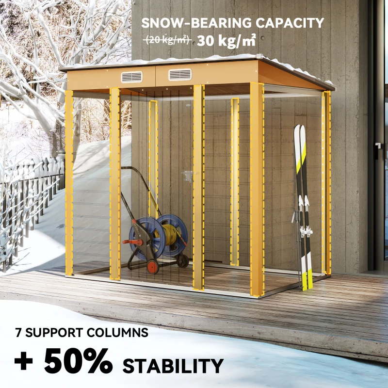 Outsunny 6 x 4FT Galvanized Garden Storage Shed, Metal Outdoor Shed with Double Doors and 2 Vents, Yellow