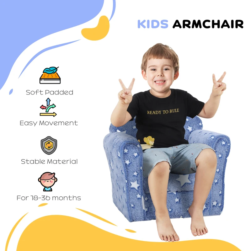 Qaba Kids Sofa with Glowing Star Design for 18-36 Months, Blue