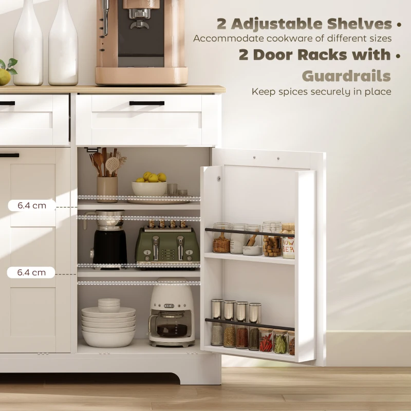HOMCOM 13 Gallon Tilt Out Garbage Cabinet, Kitchen Island with Trash Cabinet, 2 Drawers, Door Racks, Adjustable Shelves, White