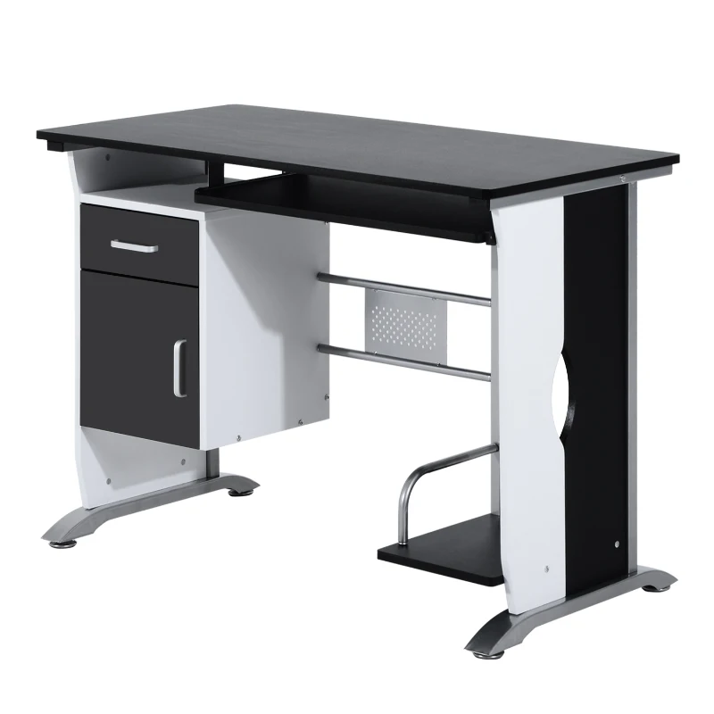 HOMCOM Computer Desk Table Home Office Furniture with Keyboard Tray and CPU Stand, Black and White