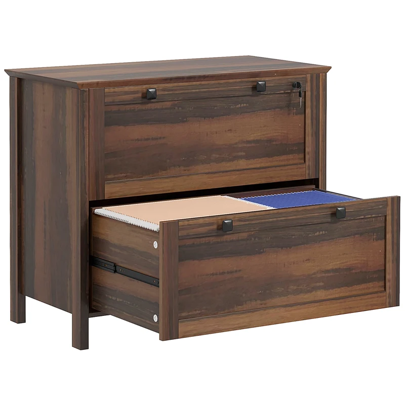 HOMCOM 2 Drawer File Cabinet, Lockable Filing Cabinet with Adjustable Hanging Bar for Letter, A4 and Legal Size, Brown