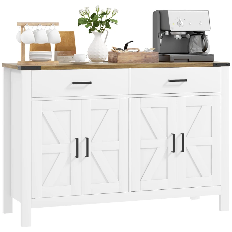 HOMCOM Sideboard Buffet Cabinet, Farmhouse Kitchen Storage Cabinet w/ 2 Drawers and Shelves for Living Room, Entryway