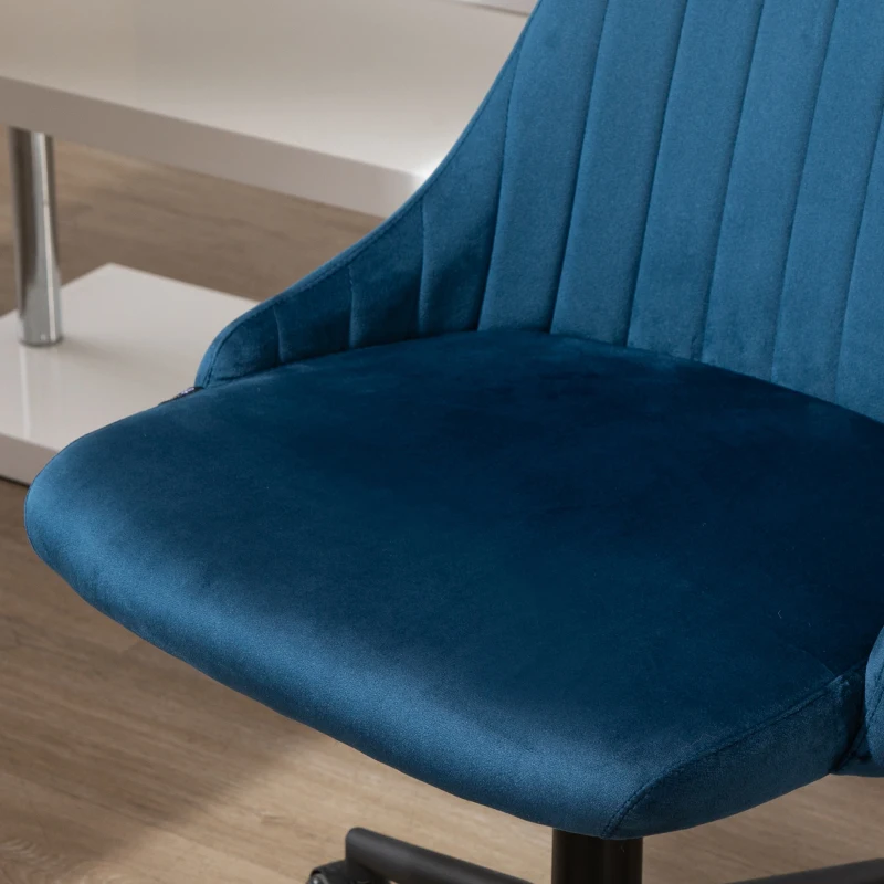 Vinsetto Mid-Back Office Chair, Velvet Fabric Swivel Scallop Shape Computer Desk Chair, Teal Blue