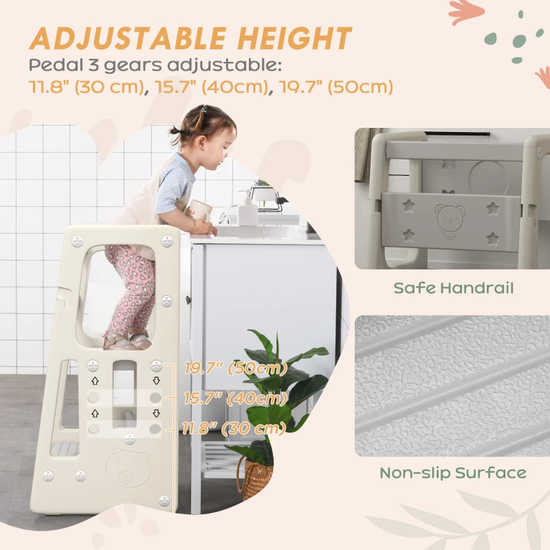 Qaba Kids Step Stool Adjustable Standing Platform Cream White