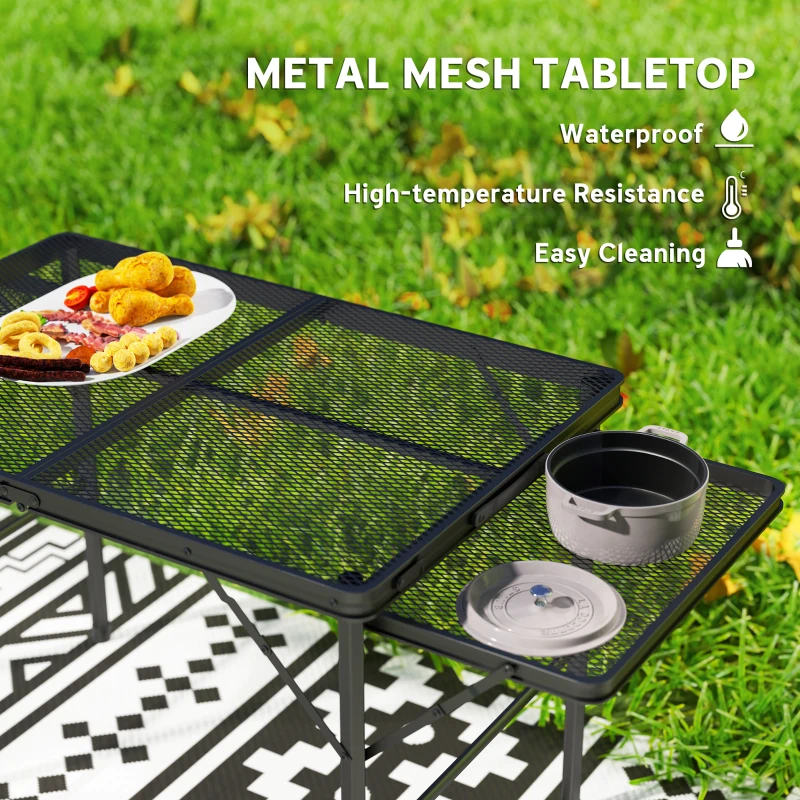 Outsunny Folding Camping Table, 4.5ft Portable Table with 2 Wing Panels, Height Adjustable Metal Picnic Table