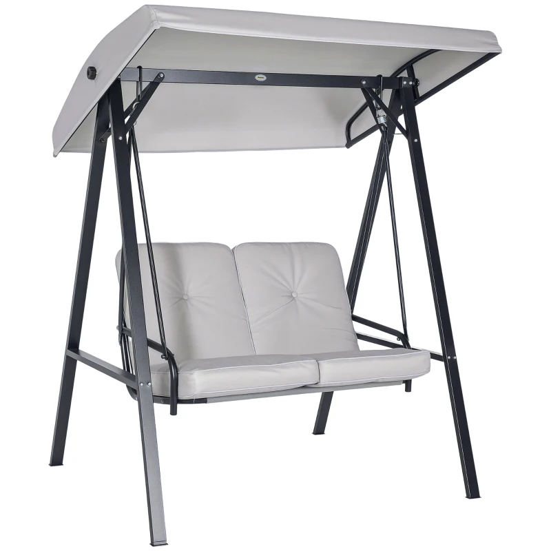 Outsunny 2-Seater Outdoor Porch Swing with Adjustable Canopy, Patio Swing Chair for Garden, Poolside, Backyard, Grey
