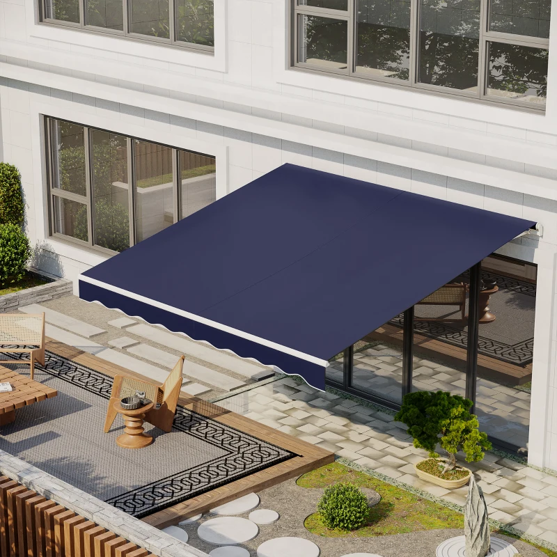 Outsunny 12' x 10' Electric Retractable Awning Sunshade Shelter with Remote Controller, Crank Handle for Deck Balcony Yard, Blue