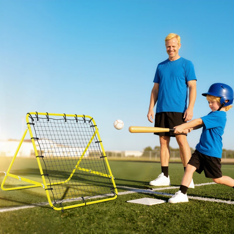 HOMCOM Volleyball Rebounder Net Football Training Aid Kickback Target Play Yellow