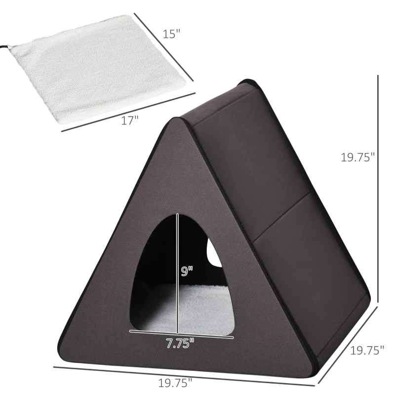 PawHut Heated Cat House A-Frame Pet Shelter with Zippered Water-resistant Roof for Indoor and Outdoor