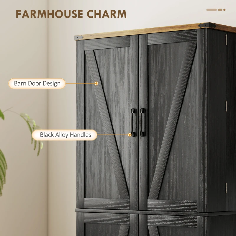 HOMCOM 72" Kitchen Pantry Cabinet, Farmhouse Storage Cabinet with 4 Doors, Drawer, 8 Door Shelves and Adjustable Shelf, Black