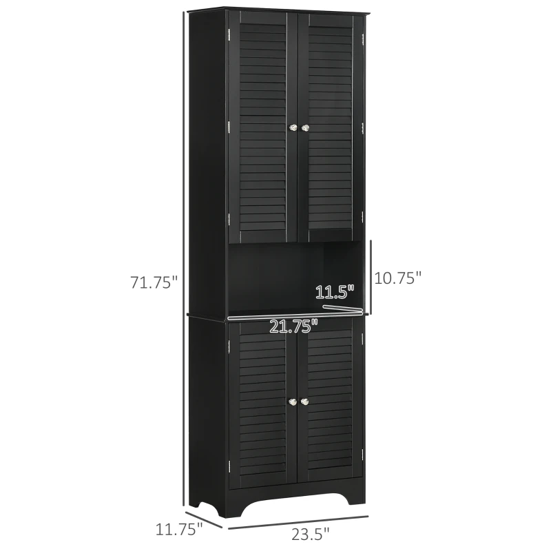 HOMCOM Tall Narrow Bathroom Storage Cabinet with Doors and Shelf Adjustability, Black
