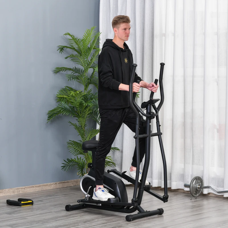 Soozier 2- IN -1 Elliptical Machine Magnetic Cardio Workout Exercise Bike Cross Trainer with 8 Level Resistance, LCD Digital Monitor, Pad Phone Holder for Home Office Gym, 220lbs Weight Capacity
