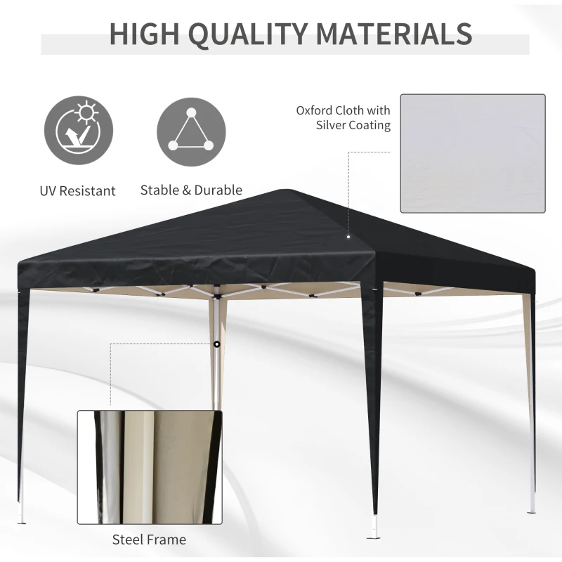 Outsunny 10 x 10ft Folding Pop Up Tent Outdoor Gazebo Canopy with Carrying Bag, Black