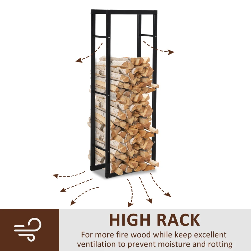 HOMCOM 15.7" x 9.8" x 59.1" Firewood Rack Outdoor, Log Holder Fireplace Storage Rack with Handles and 220 lbs. Weight Capacity, Black