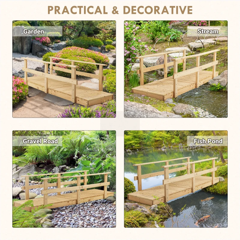 Outsunny 7' Garden Bridge Wooden Footbridge for Backyard Ponds, Creeks, Streams, Natural
