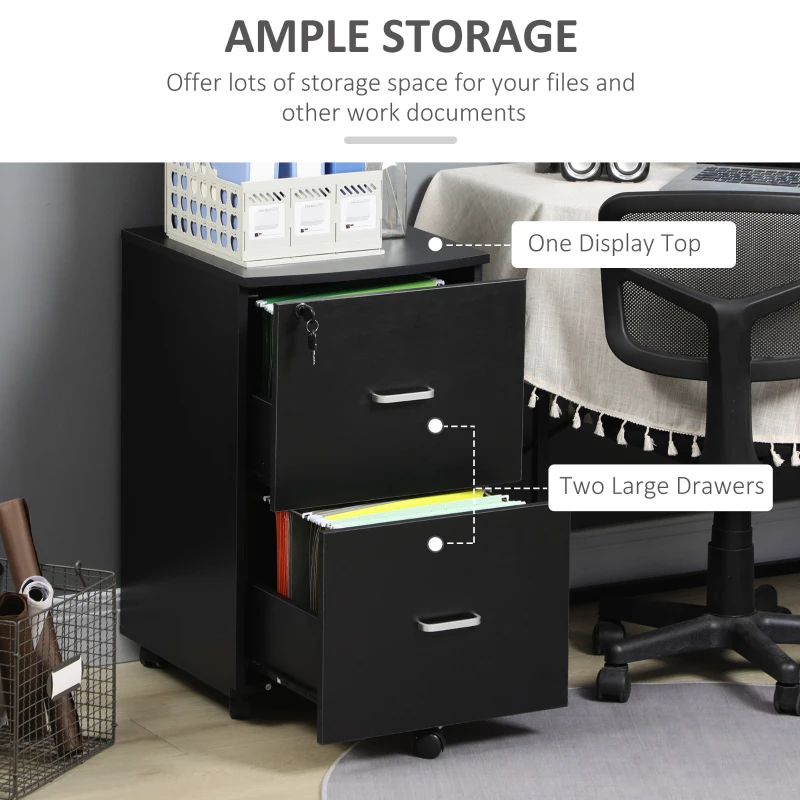 Vinsetto 2 Drawer File Cabinet with Lock, Small Rolling Filing Cabinet for A4, Letter-Size Documents, Printer Stand for Home Office, 17" x 17.75" x 28.25", Black