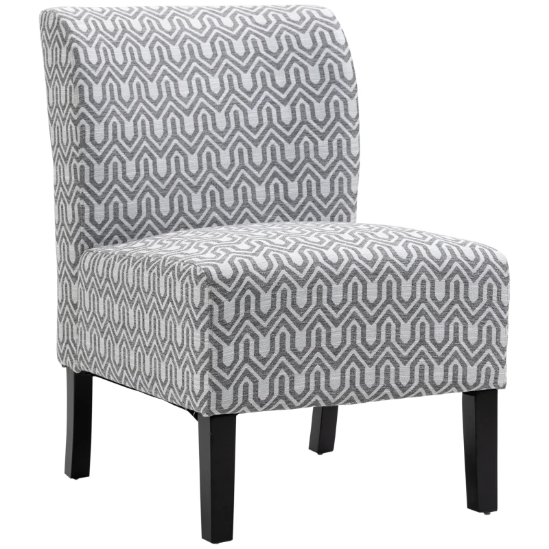 HOMCOM Armless Accent Chair for Bedroom, Upholstered Slipper Side Chair for Living Room with Wood Legs, Grey