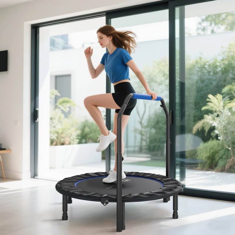 Soozier 45" Foldable Mini Fitness Trampoline, with Adjustable Foam Handle, Blue