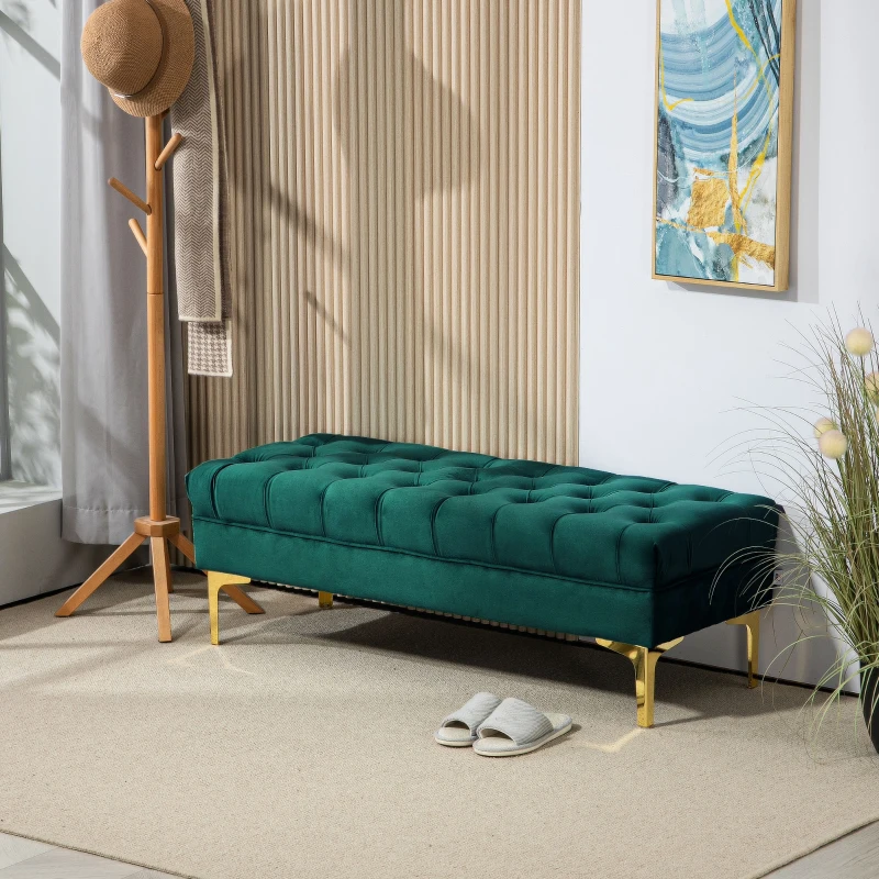 HOMCOM End of Bed Bench, Upholstered Bench, Entryway Shoe Bench with Button Tufted for Living Room, Bedroom, Dark Green