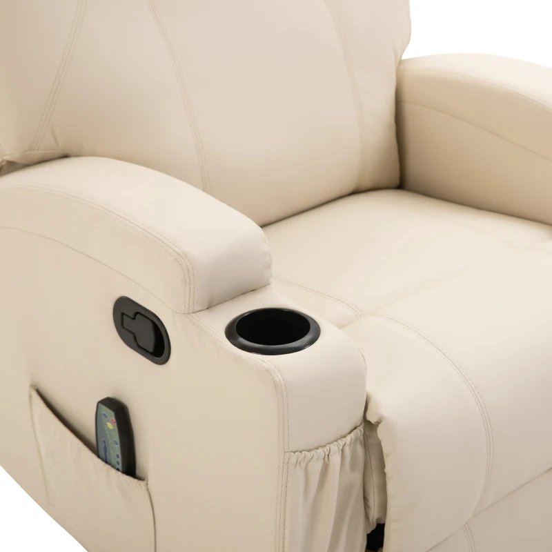 HomCom Faux Leather Heated Massage Recliner Chair with Remote - Cream White