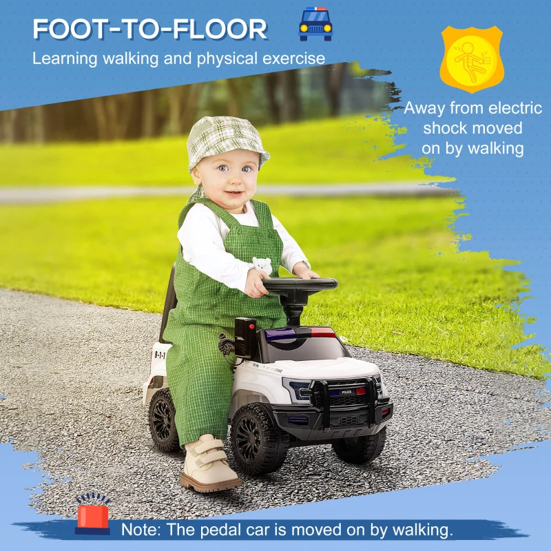 Aosom Kids Push Ride On Car with Working PA System and Horn, Police Truck Style Foot-to-Floor Sliding Car, White