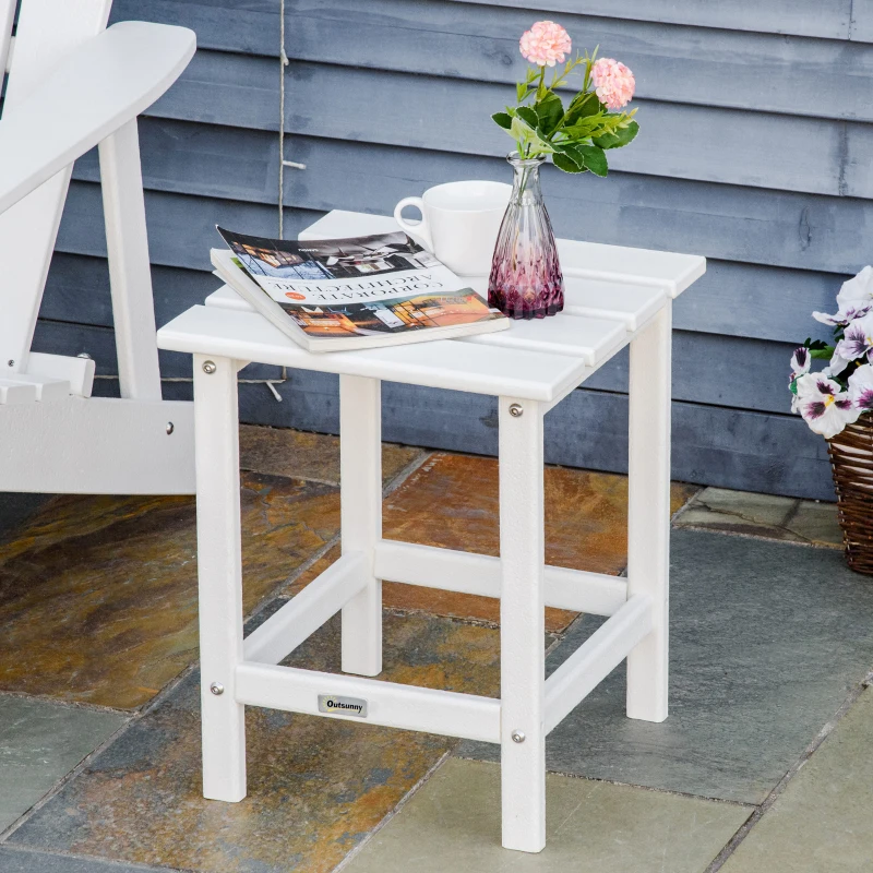Outsunny Patio Side Table, 15" Square Outdoor End Table, HDPE Plastic Tea Table for Adirondack Chair, Backyard or Lawn, White