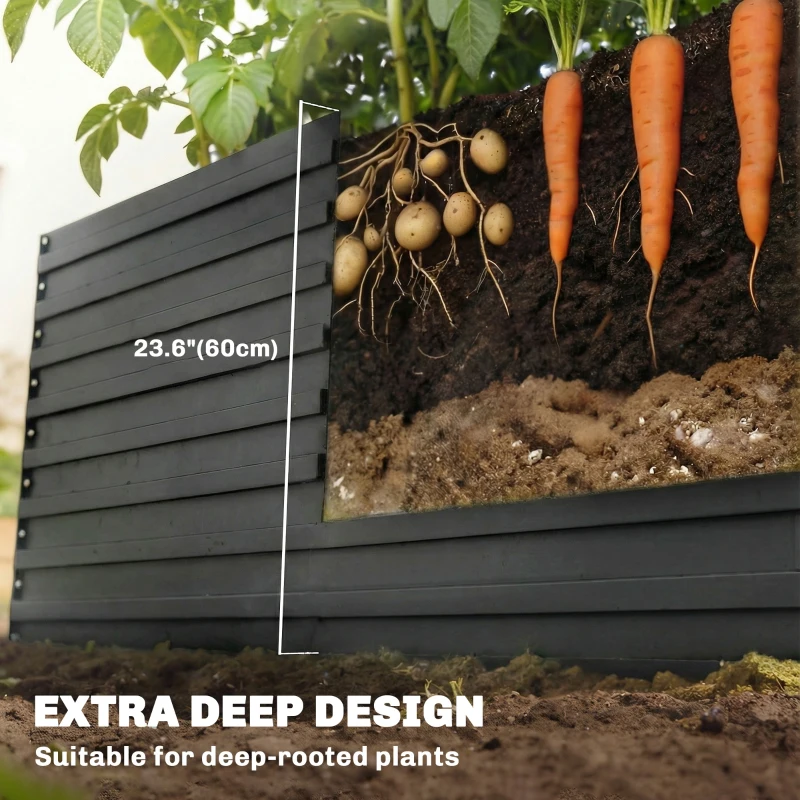 Outsunny 8 x 4 x 2ft Galvanized Raised Garden Bed, Reinforced Outdoor Planter Box with Open Bottom, Black