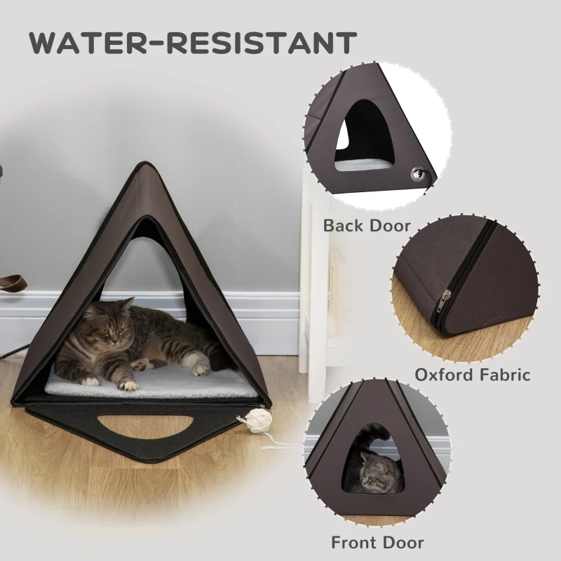 PawHut Heated Cat House A-Frame Pet Shelter with Zippered Water-resistant Roof for Indoor and Outdoor