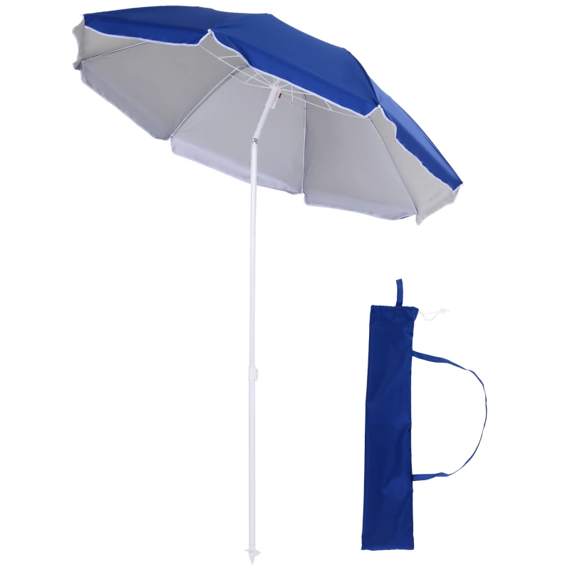 Outsunny 6.7ft Beach Umbrella with Push Button Tilt, Ruffled Outdoor Umbrella with Carry Bag and 8 Ribs, Blue
