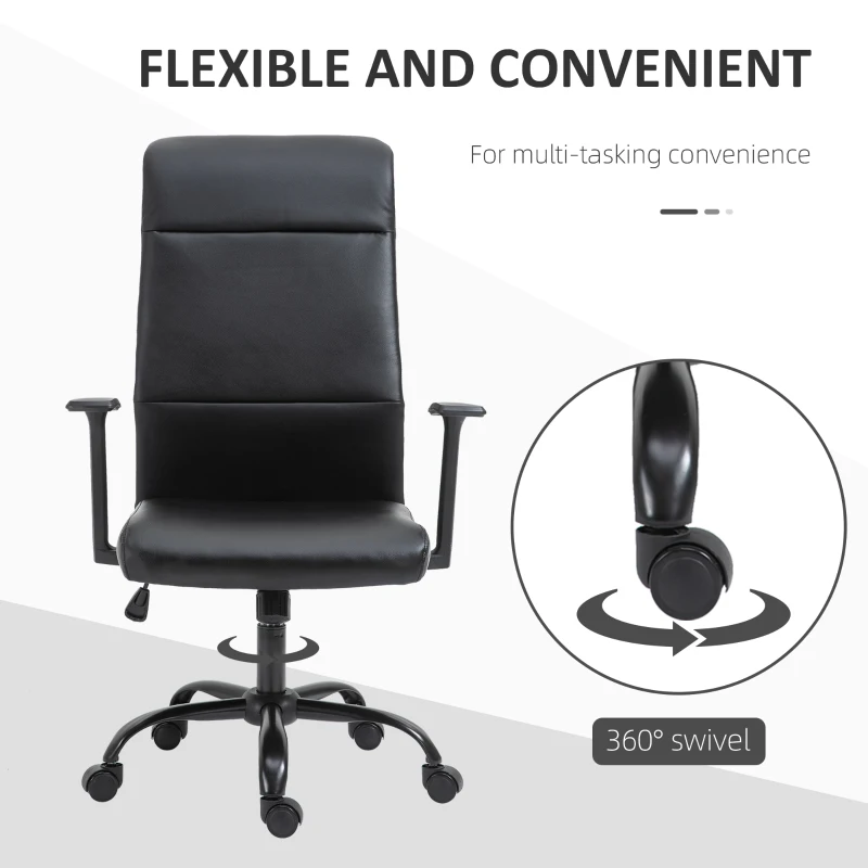 Vinsetto Morden High-Back Office Chair Faux Leather Rocking Swivel Computer Home Desk Chair with Adjustable Height, Metal Legs, Armrest, Wheels, Black