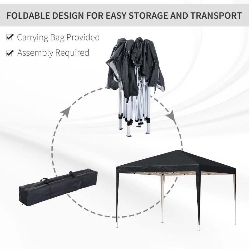 Outsunny 10 x 10ft Folding Pop Up Tent Outdoor Gazebo Canopy with Carrying Bag, Black