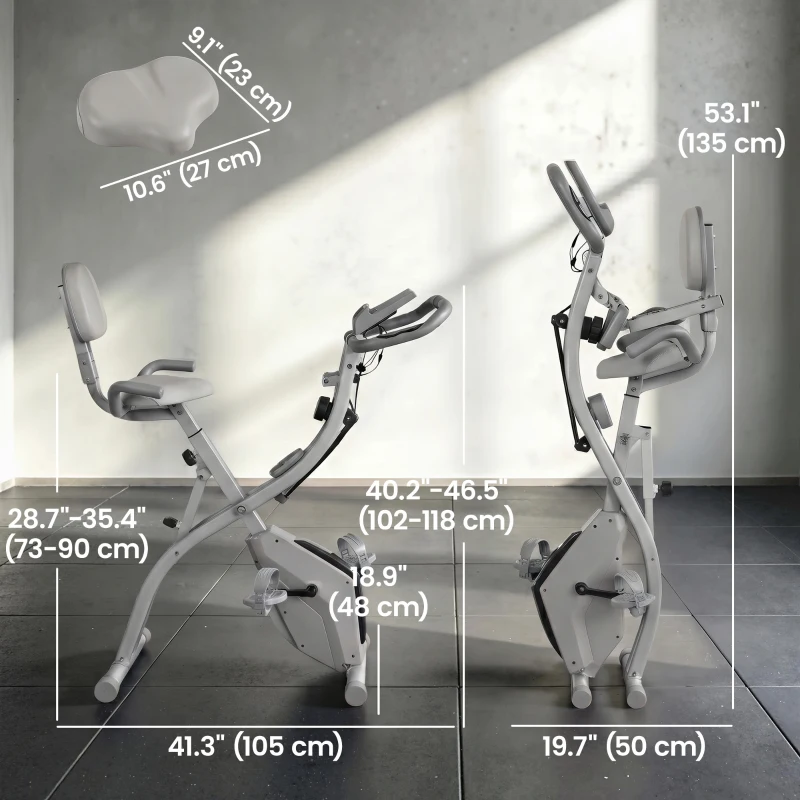 Soozier 3 in 1 Folding Exercise Bike, Foldable Stationary Bike with 8-Level Magnetic Resistance, Adjustable Seat, Grey