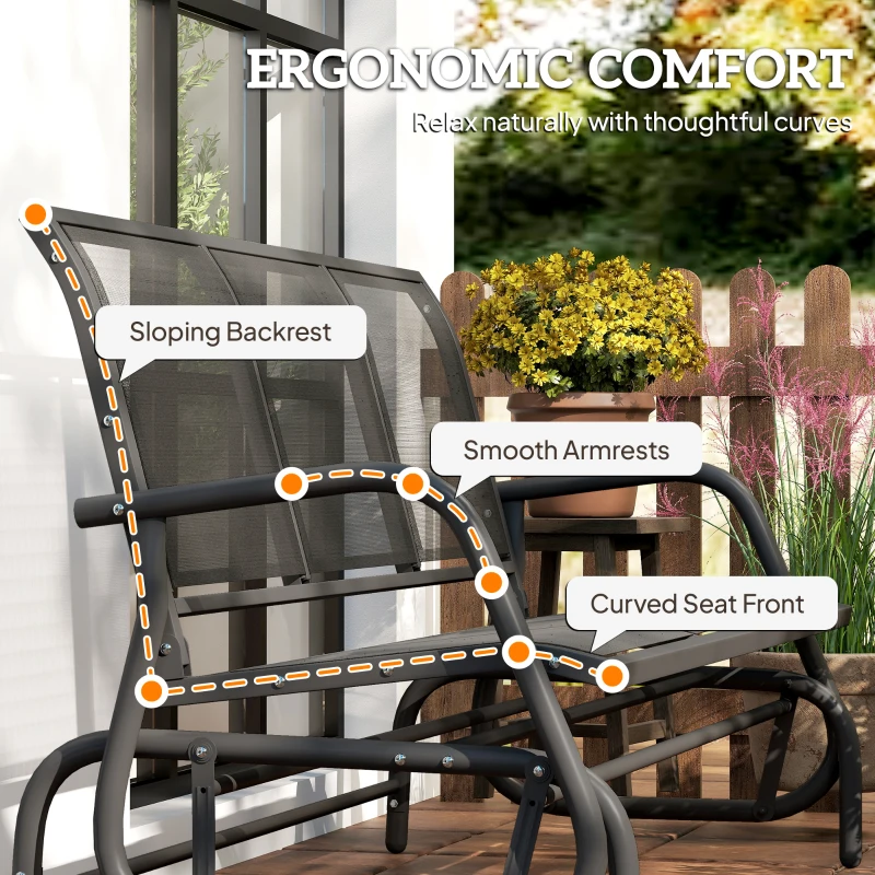 Outsunny 3-Person Outdoor Patio Glider Bench, Porch Glider Swing with 3 Seats, Breathable Mesh Fabric, Metal Frame, Black