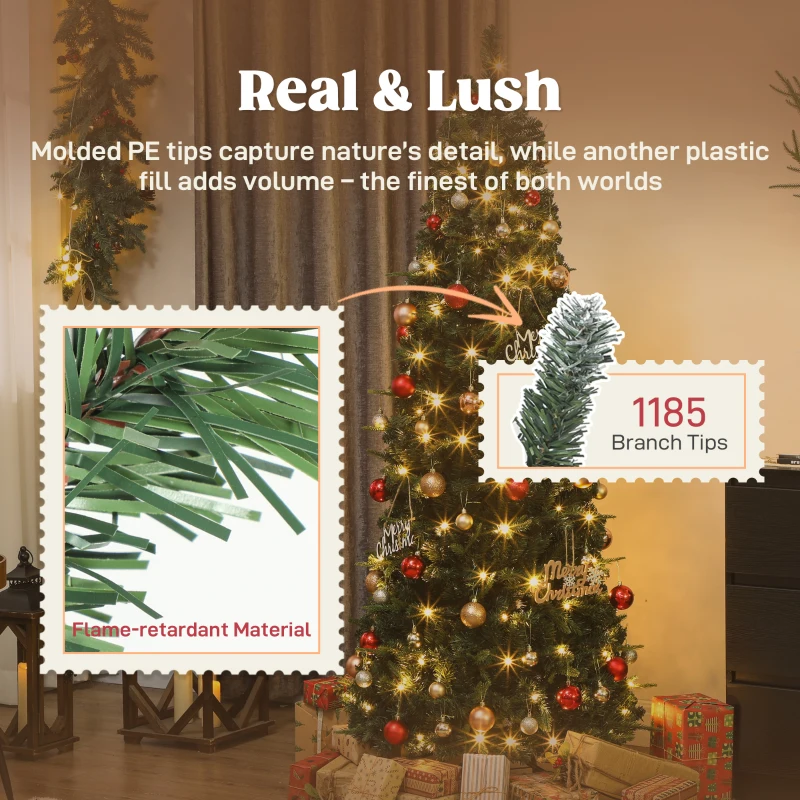 HOMCOM 6 ft Prelit Pop Up Christmas Tree, Collapsible Artificial Xmas Tree with Metal Stand for Holiday Decor, Green