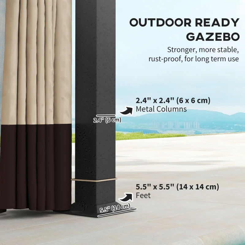 Outsunny 11' x 13' Patio Gazebo, Double Roof Outdoor Gazebo Canopy with Netting & Curtains, Galvanized Metal Frame, Khaki