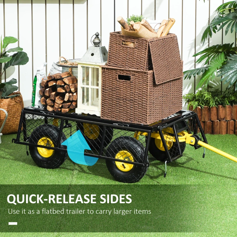Outsunny Steel Garden Cart, Utility Wagon with Removable Sides, 10" Wheels, 180° Rotating Handle, 440lbs Capatity