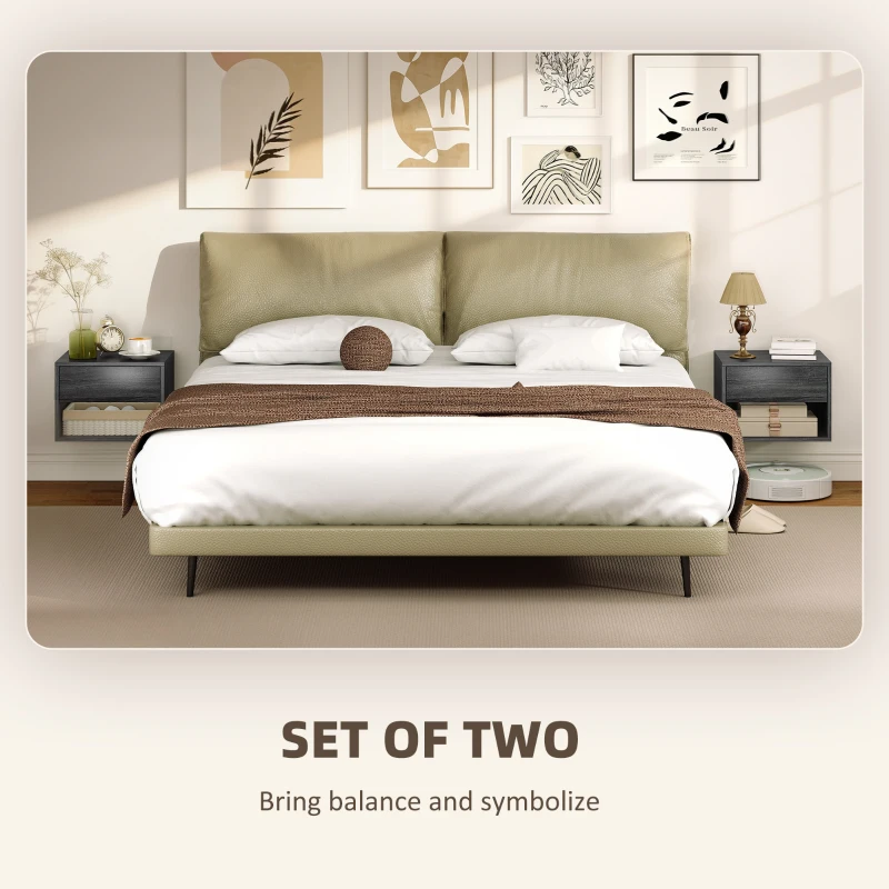 HOMCOM Floating Nightstand Set of 2, Wall Mounted Bedside Table with Drawer for Bedroom, Grey