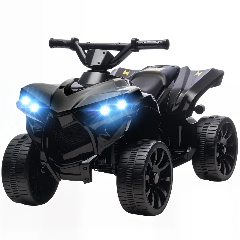 Qaba 6V Kids ATV, 4 Wheeler Electric Ride on Car with Music and LED Headlights, for Ages 18-56 Months Boys and Girls, Black