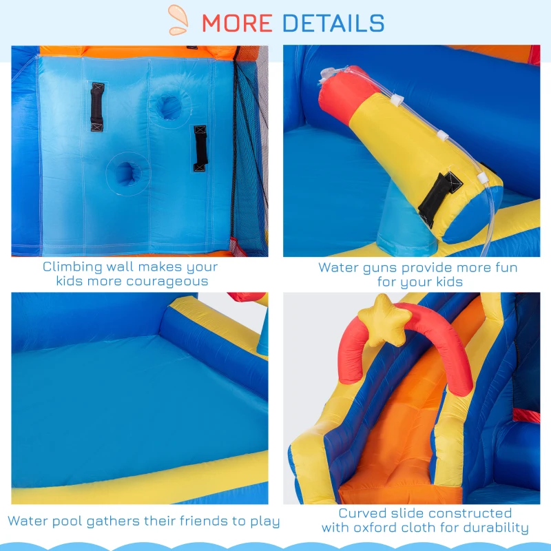 Outsunny 5-in-1 Kids Bounce House Inflatable Water Slide with Pool, Water Cannon, Climbing Wall, Inflator Included, Jumping Castle Kids Backyard Activity Outdoor Water Play Toy