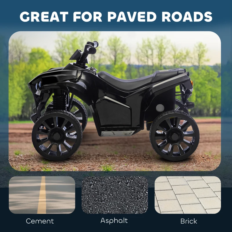 Qaba 6V Kids ATV, 4 Wheeler Electric Ride on Car with Music and LED Headlights, for Ages 18-56 Months Boys and Girls, Black