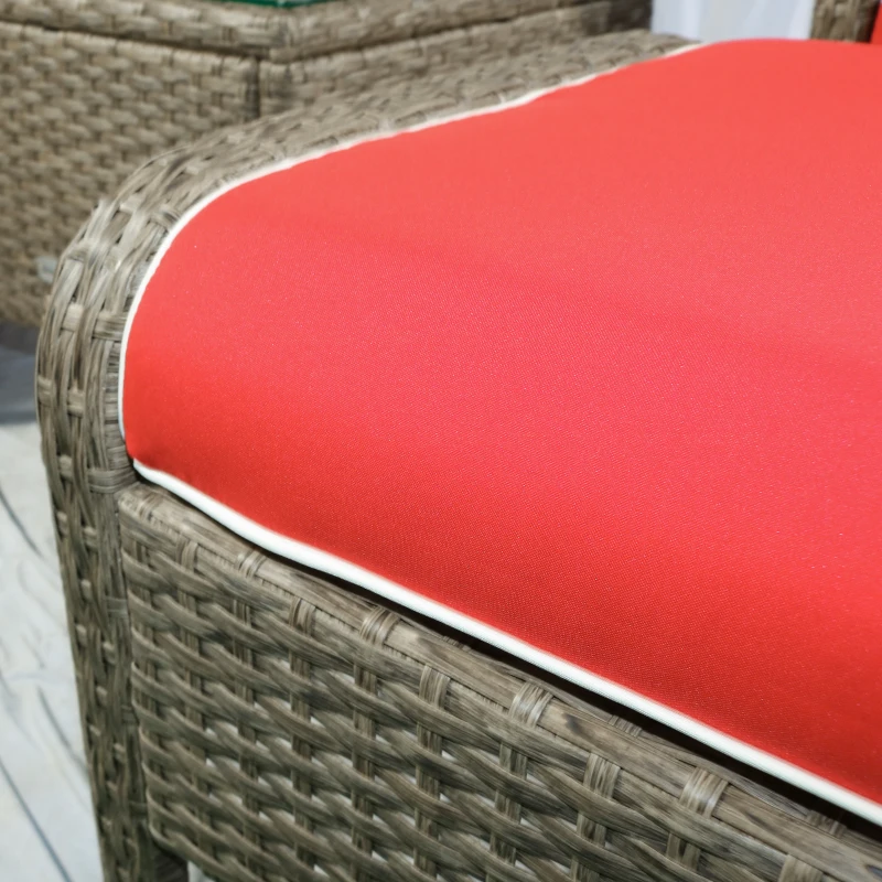 Outsunny 5 Pieces Rattan Wicker Lounge Chair Outdoor Patio Conversation Set w/ Cushioned Chairs, Ottomans and Tempered Glass Top