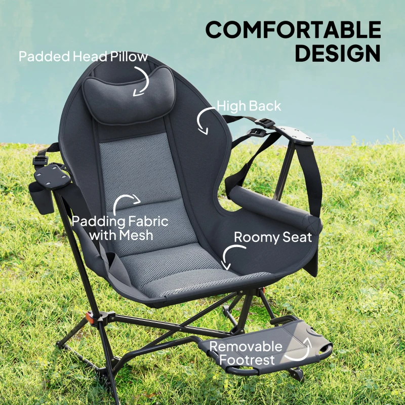 Outsunny Hammock Camping Chair Set of 2, Adjustable Back Folding Swinging Hammock Chair with Cup Holder, Padded Seat, Dark Gray