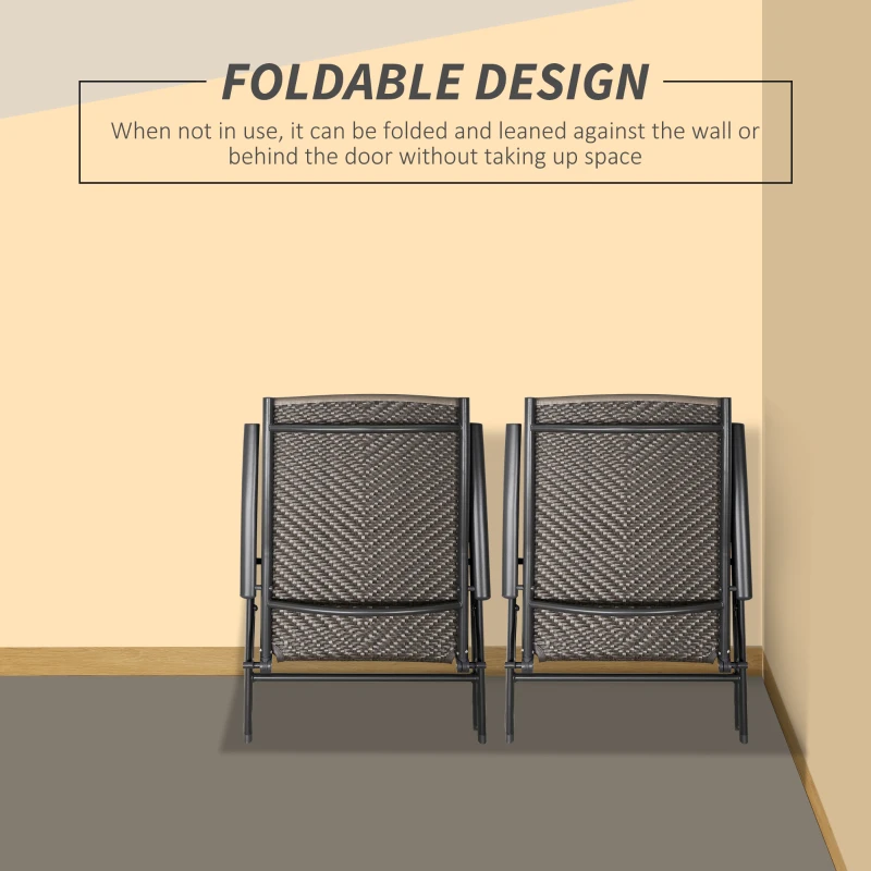 Outsunny Set of 2 Rattan Wicker Patio Dining Chairs with  Backrest Adjustable and Folding Design, Outdoor Recliner Set for Garden, Backyard, Lawn, Balcony, Mixed Gray